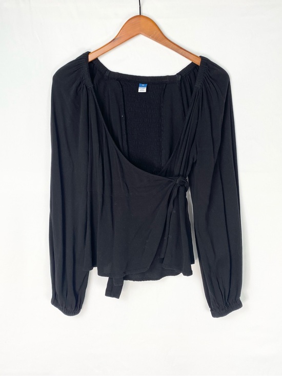 Old Navy Tops - Old Navy Wrap Tie Blouse Black Long Sleeve Smocked Size XS